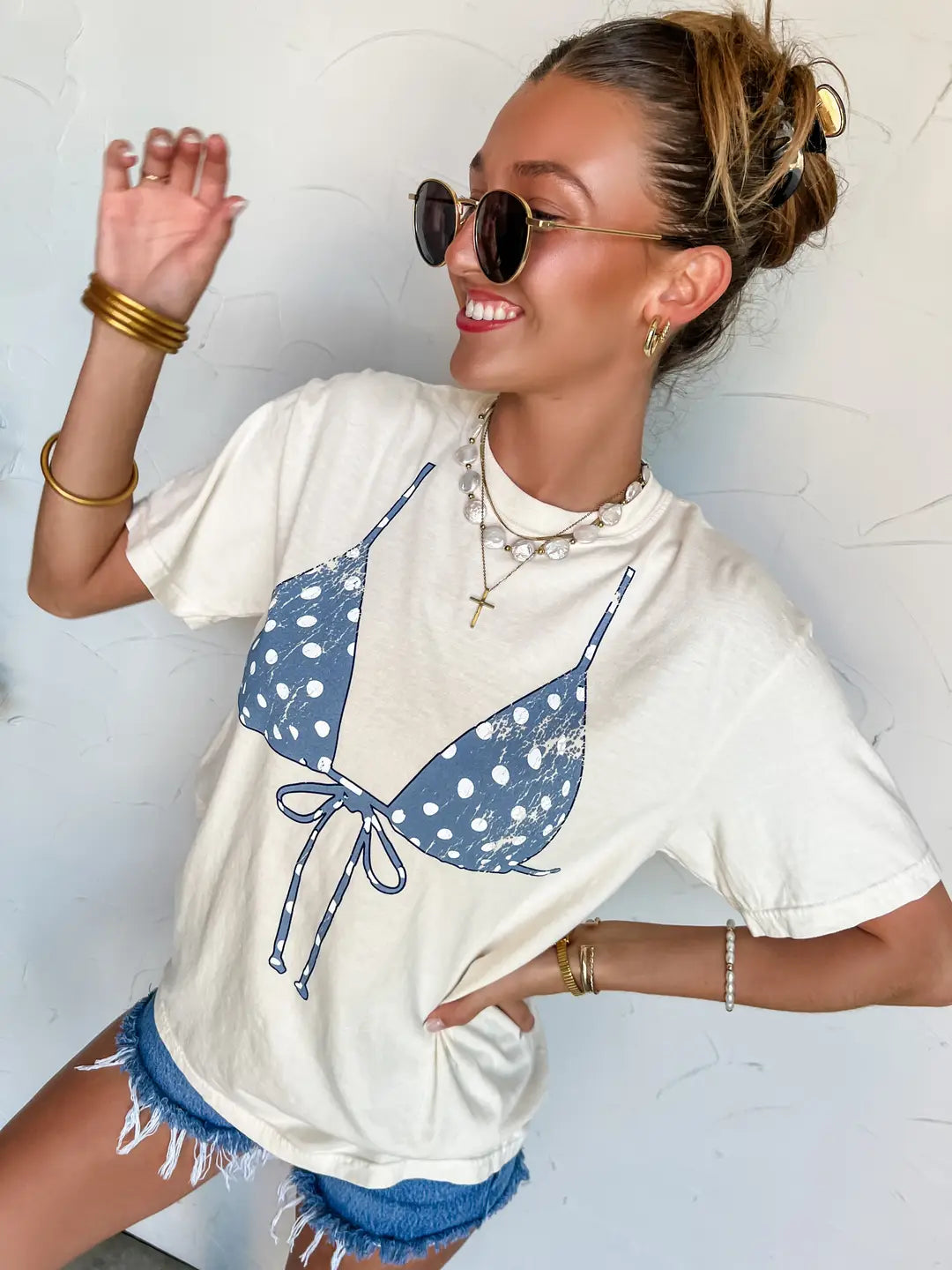 Polka Dot Bikini Tee - Blue