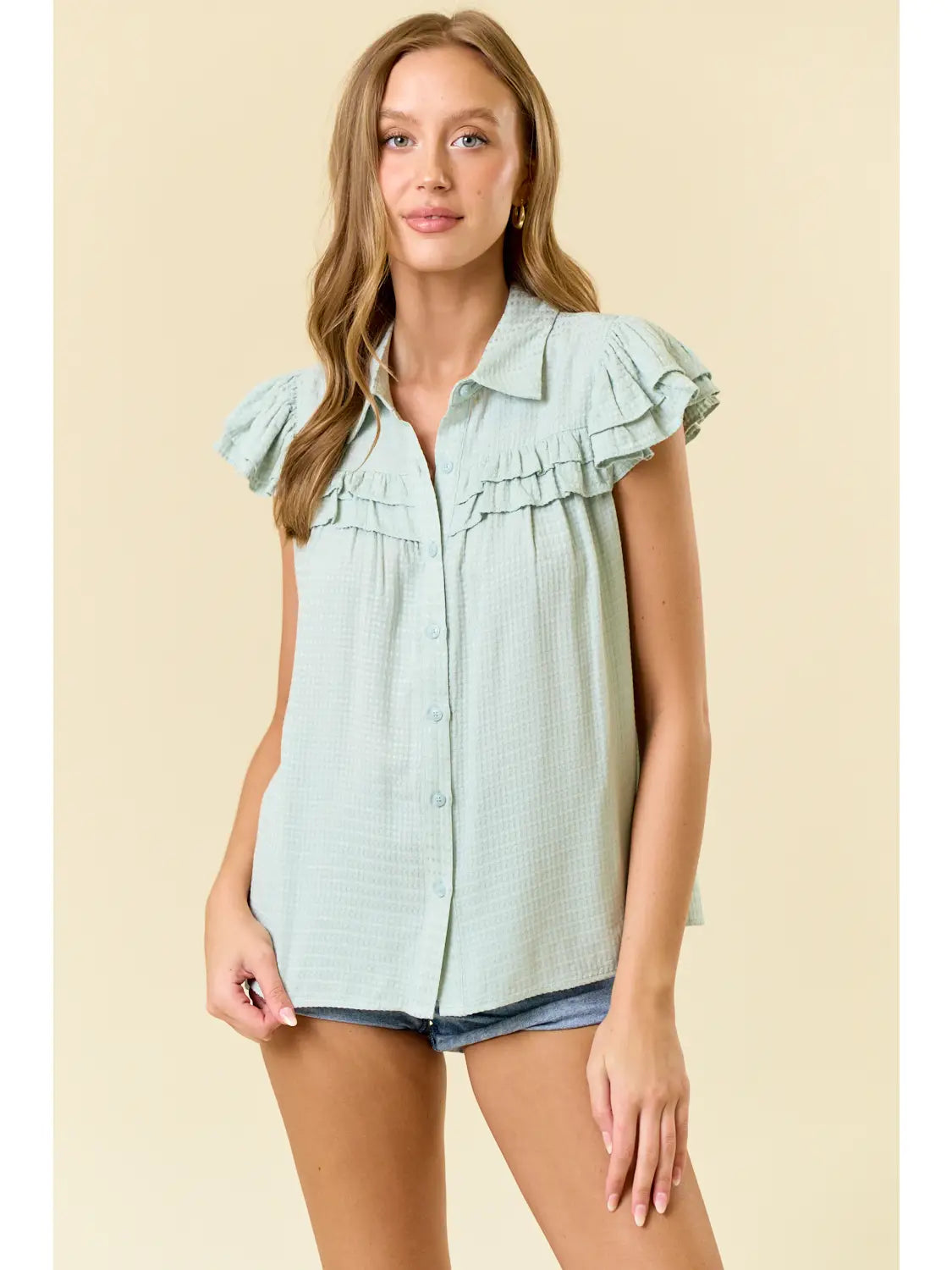 Simone Ruffle Sleeved Button Up Top