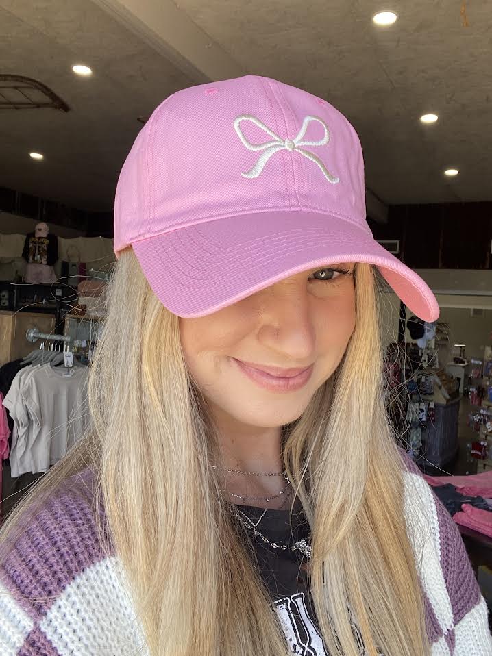 Bow Ribbon Baseball Hat - Pink