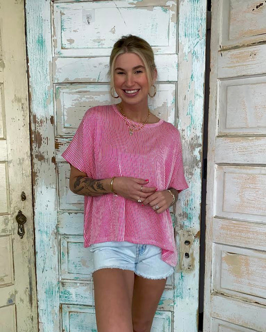Taylor's Ribbed Striped Top - Hot Pink