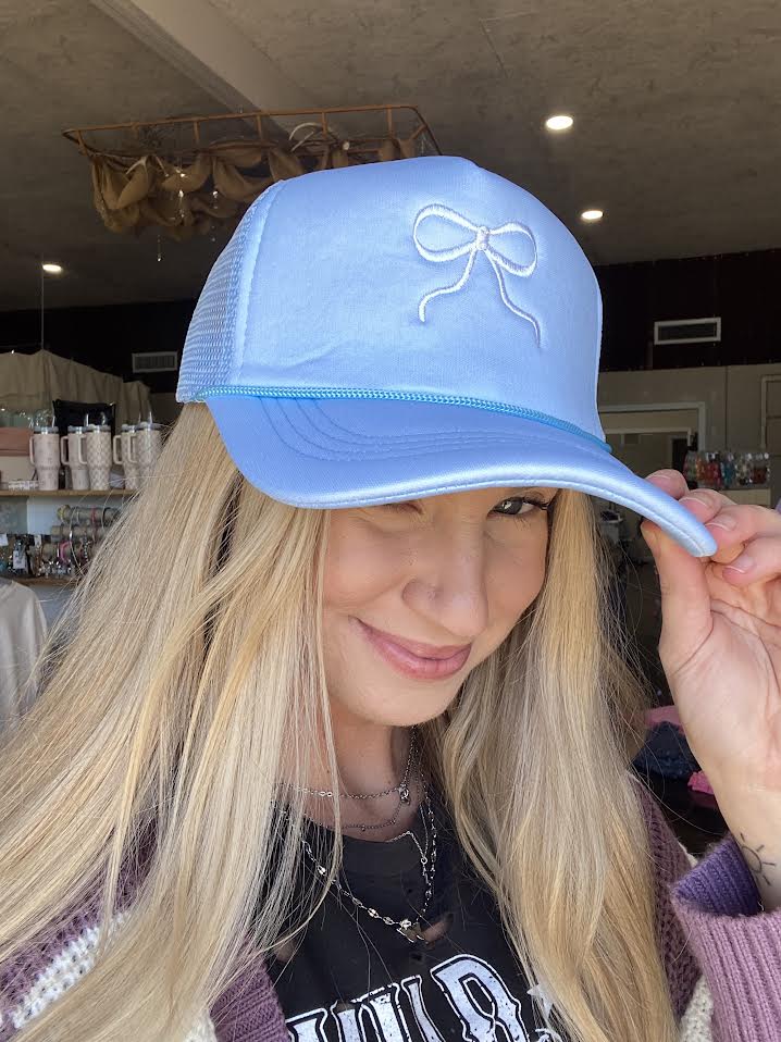Embroidery Bow Trucker Hat - Blue
