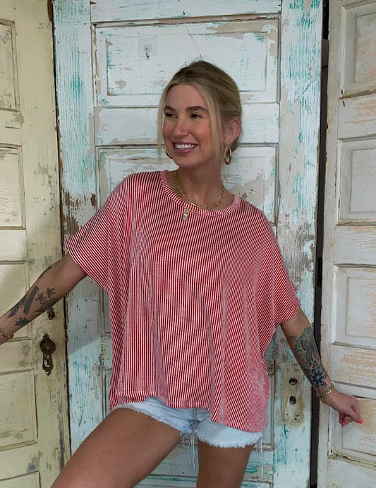 Taylor's Ribbed Striped Top - Ruby