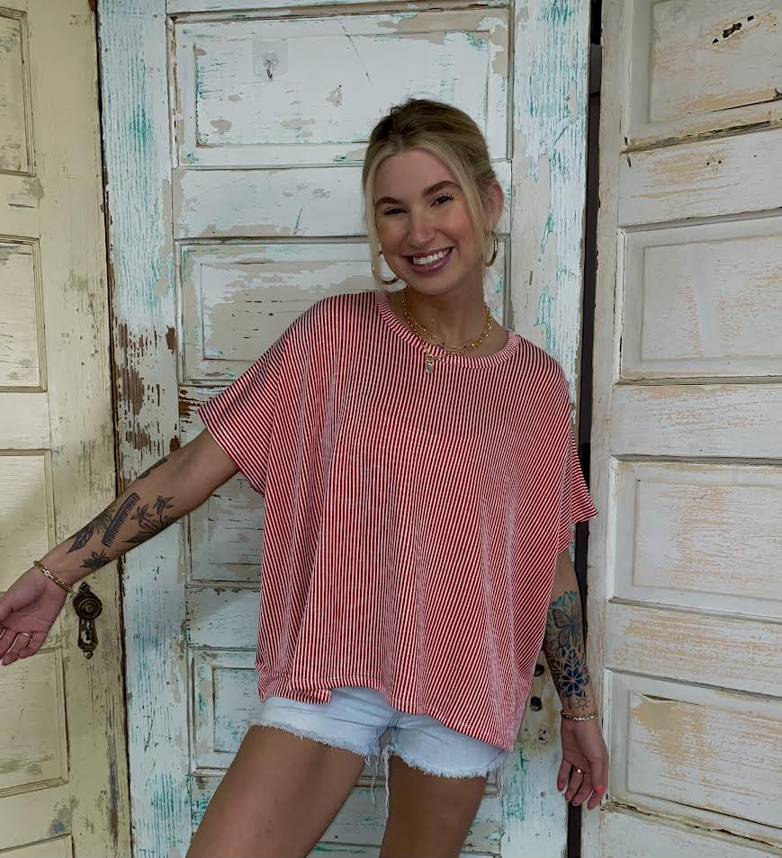 Taylor's Ribbed Striped Top - Ruby