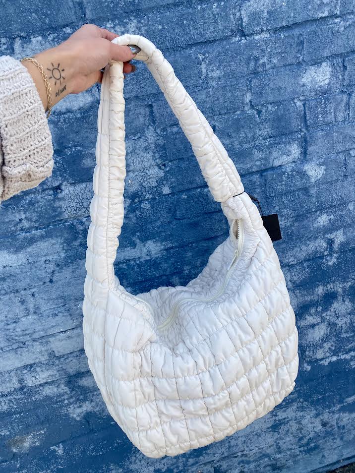 Quilted Puffer Tote Bag - White