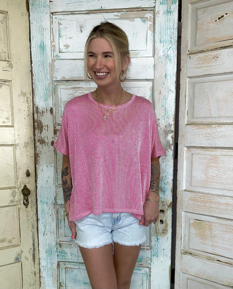 Taylor's Ribbed Striped Top - Hot Pink