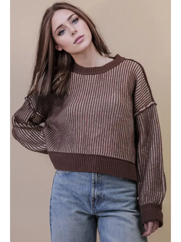 Soft Sands Striped Sweater Top - Chocolate
