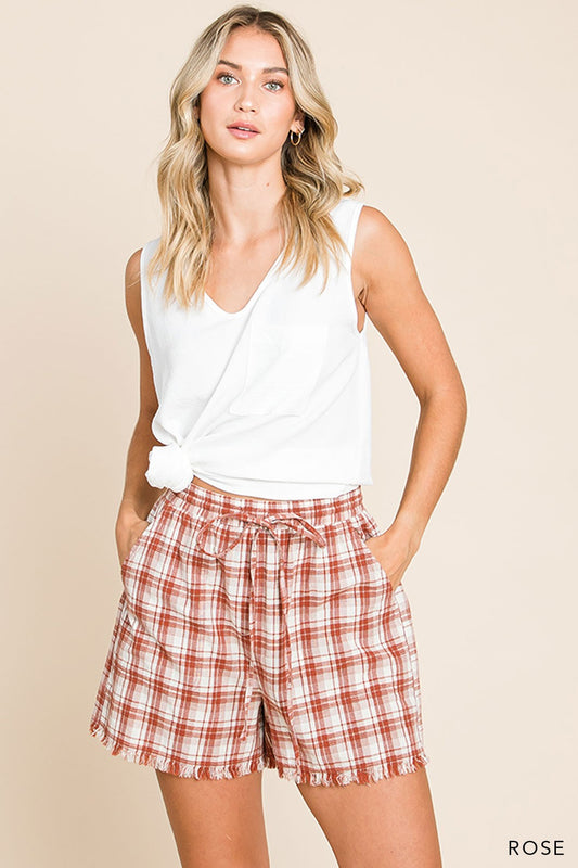 Here For You Plaid Shorts - Rose