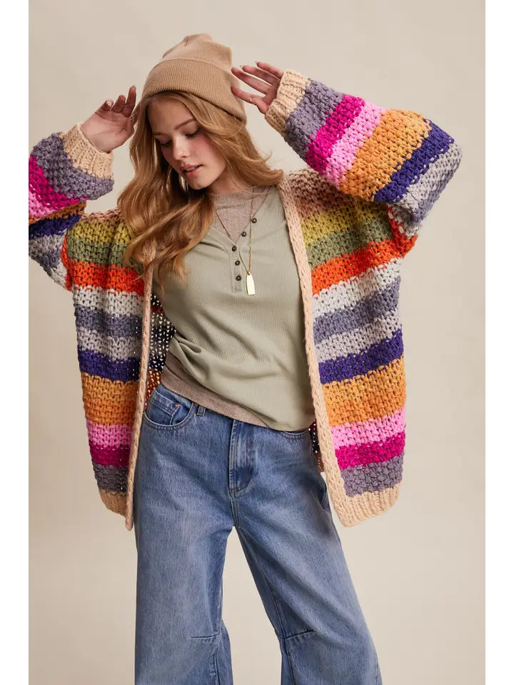 Rainbow Hand-Crochet Open Cardigan