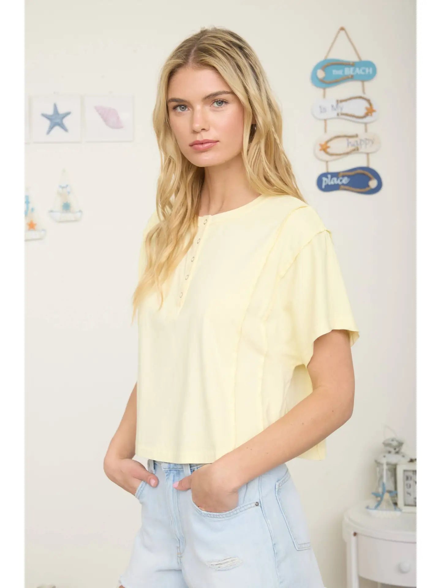 Juno Henley Short Sleeve Top