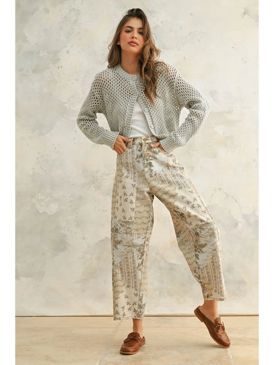 Be Grateful Printed Barrel Jeans