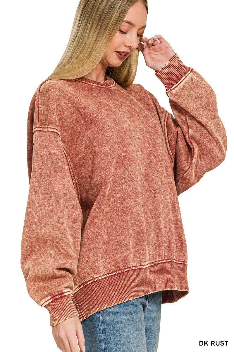 Megan Acid Washed Oversized Sweater - Dark Rust