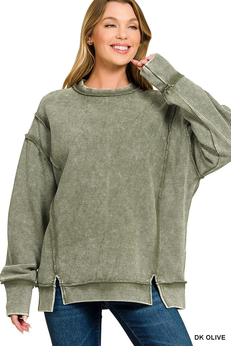 Kane Acid Washed Ribbed Sweater - Dark Olive