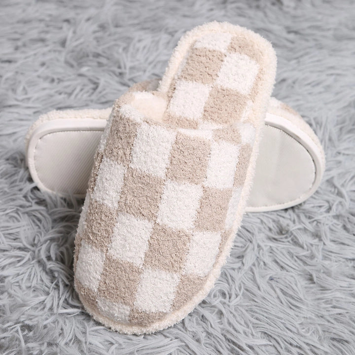 Checkerboard Slippers - Beige