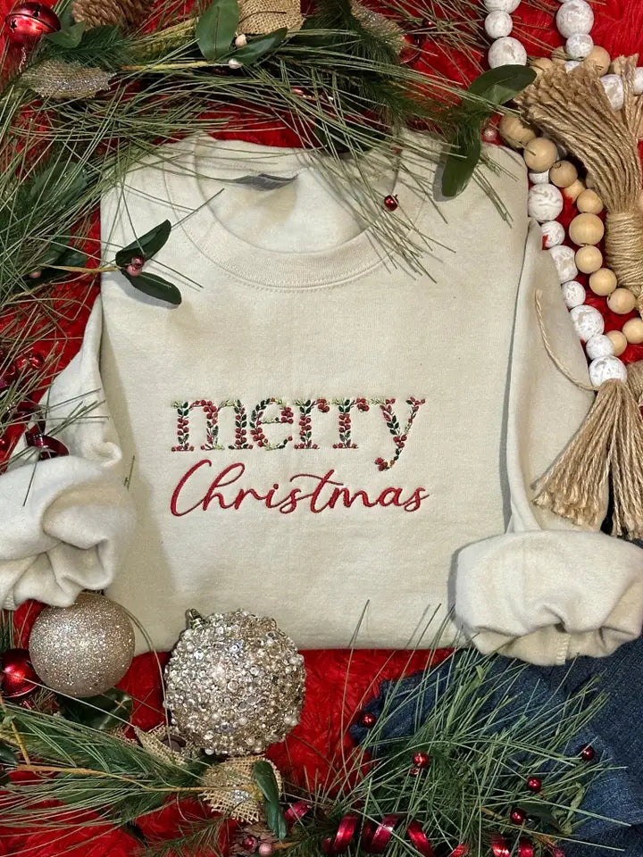 Embroidered Merry Christmas Sweatshirt