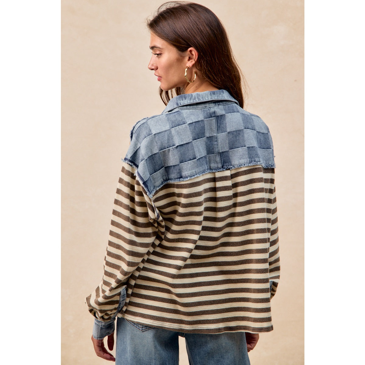 Amy's checkered Denim Waffle Mix and Match Top
