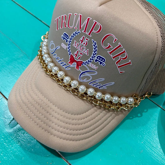 Trucker Hat Chain - Pearl Triple Chain