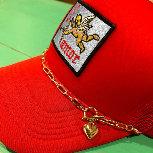 Trucker Hat Chain - Gold Heart Chain