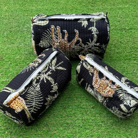 Tiger Palms Quilted Cosmetic Bag - Large