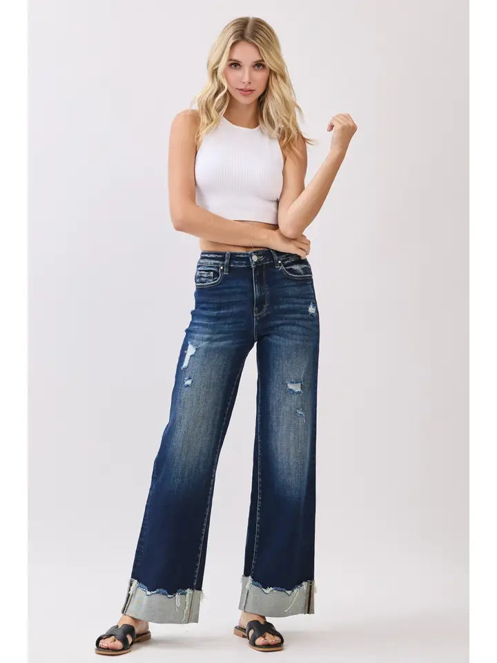 Cassie High Rise Stretch Wide Leg w/ Cuffed Hem Jeans