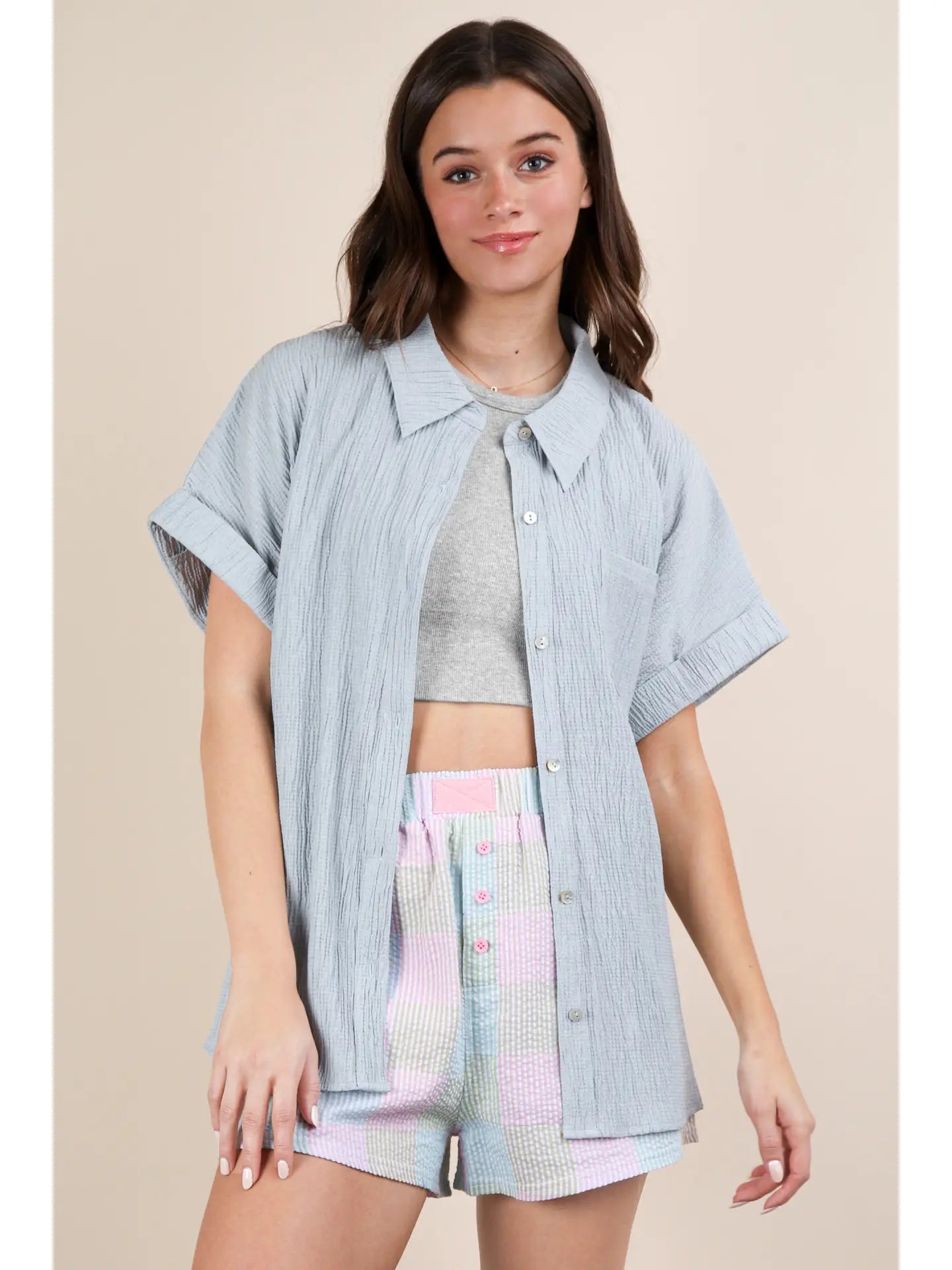 Baby Blues Woven Button Up Top