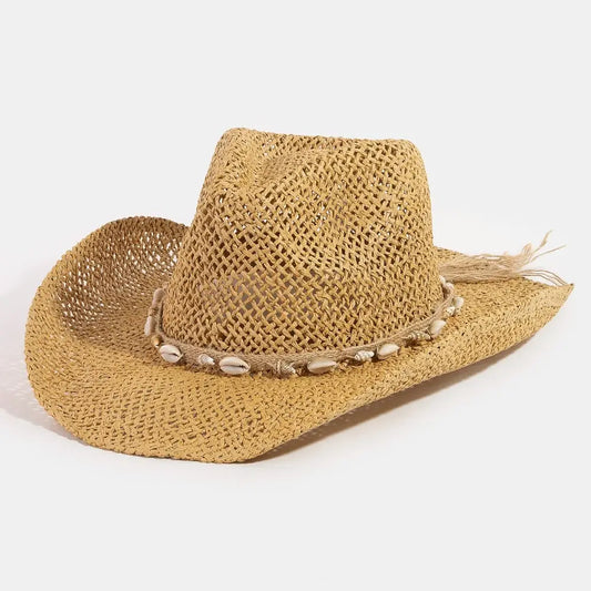 Straw Shelled Cowgirl Hat - Tan