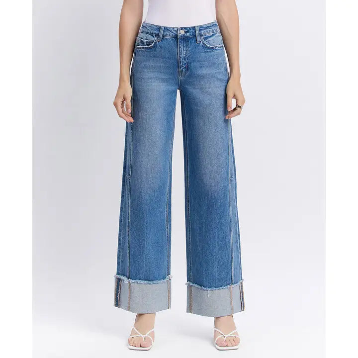 Kim High Rise Cuffed Wide Jeans