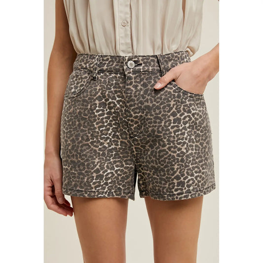 Roaring Cheetah Print Denim Shorts
