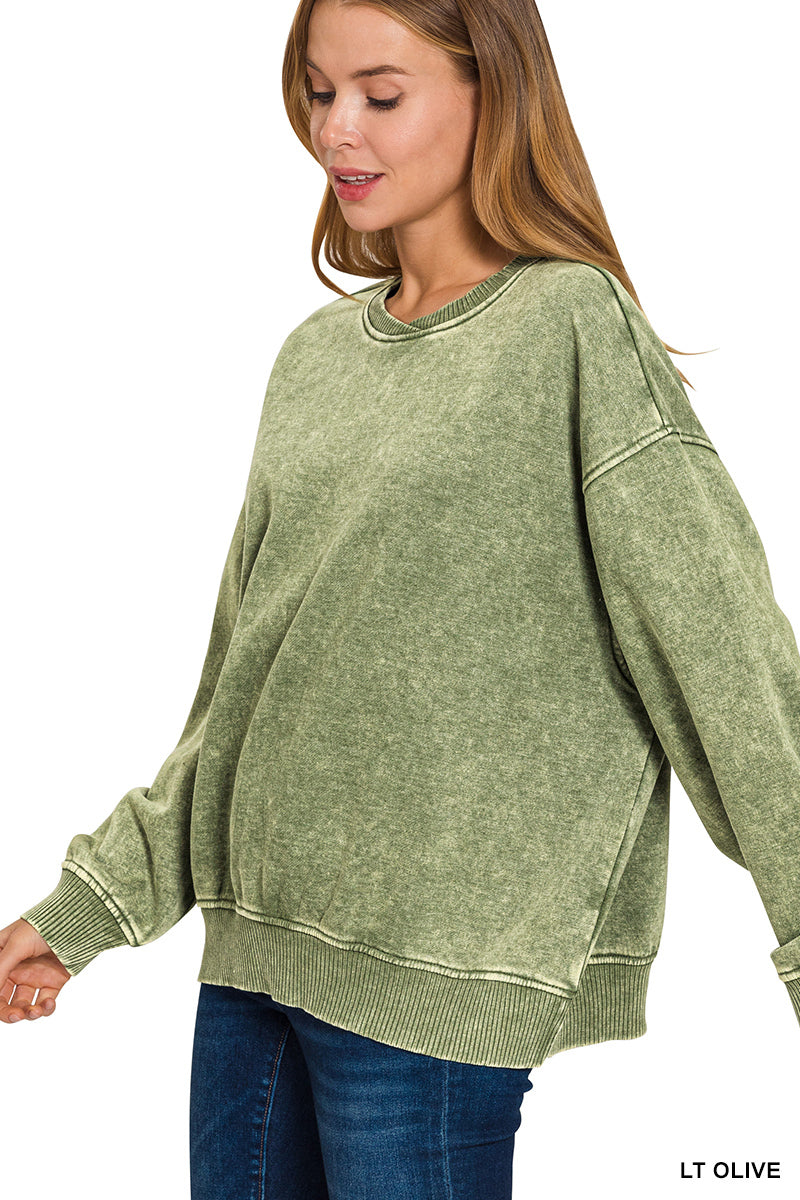 Stellar Weekend Acid Wash Sweatshirt - Lt Olive