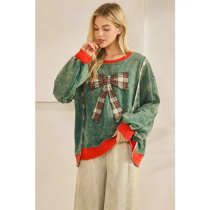 Merry Mineral-Wash Bow Pullover