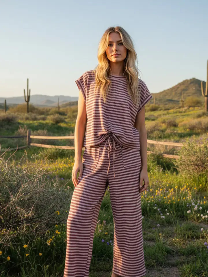 Aniston Striped Top & Pants Set - Dusty Rose