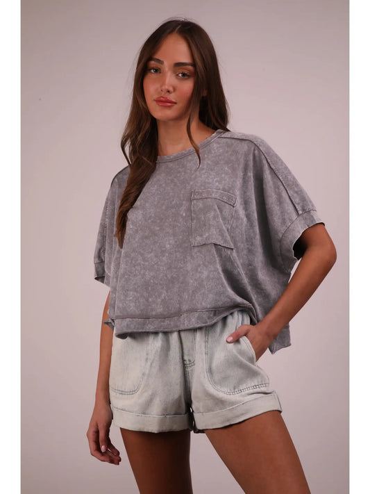 Minding My Business Mineral Washed Crop Top - Black