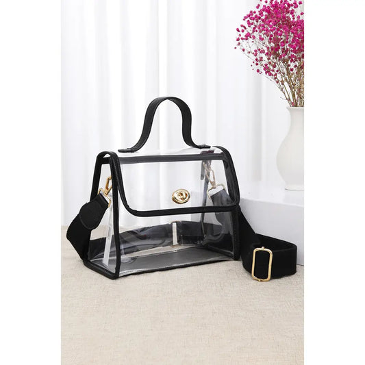 Clear Stadium Crossbody Hand Bag - Black
