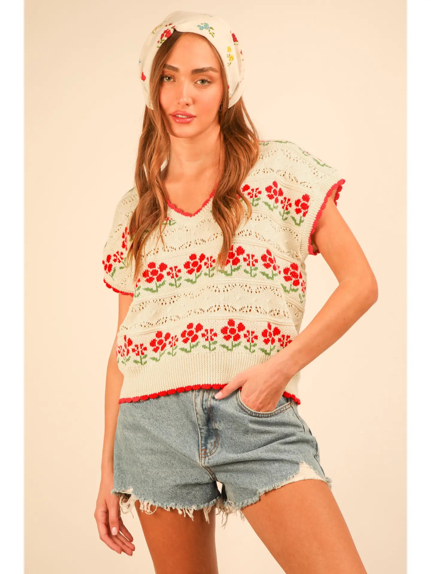 Casey Floral Knit Sweater Vest