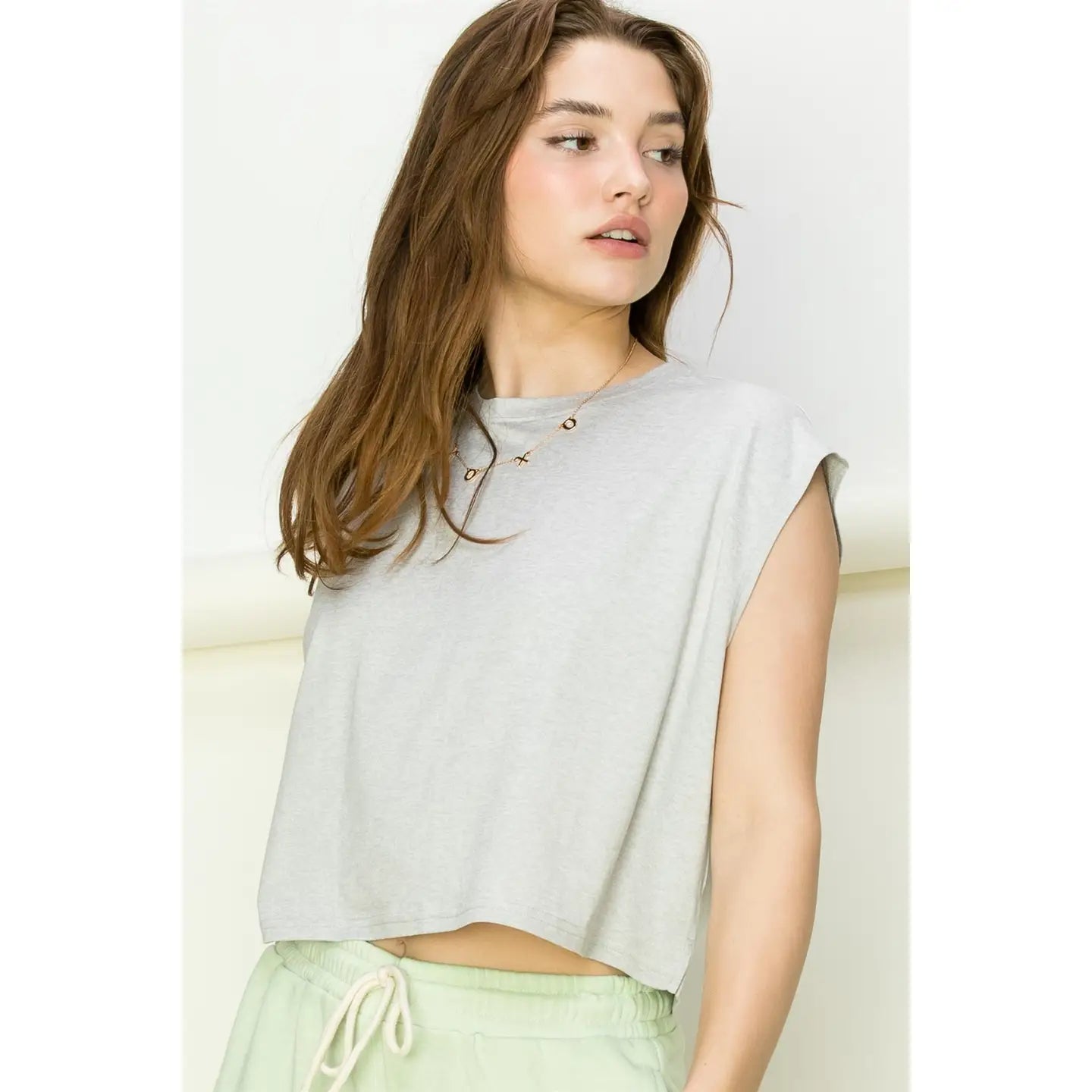 Steppin' Up Crop Top - Light Gray