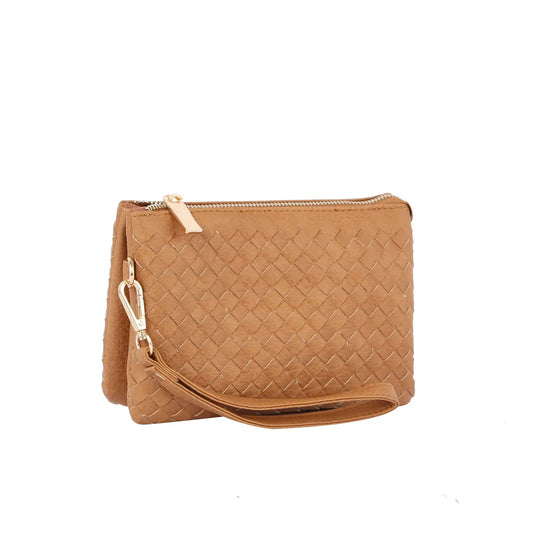 Woven Tripe Comparament Convertible Clutch Crossbody Wristlet