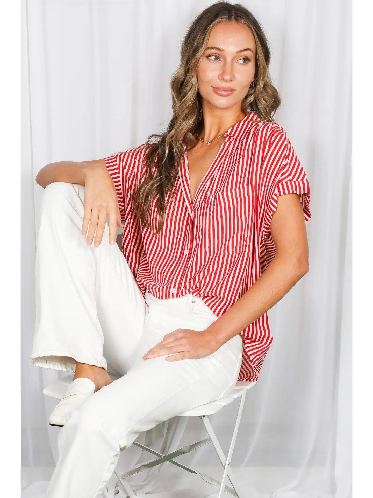 Lover's Striped Button Down Top