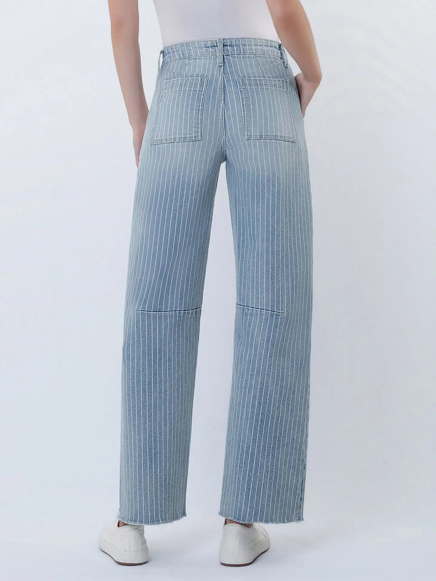 Charlotte's High Rise Striped Raw Hem Crop Barrel Jeans