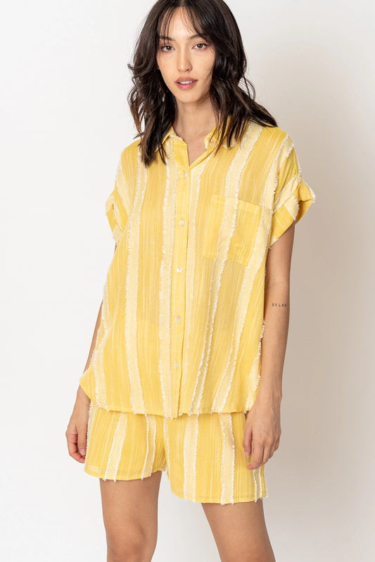 Pool-Side-Party Button Up Top - Yellow