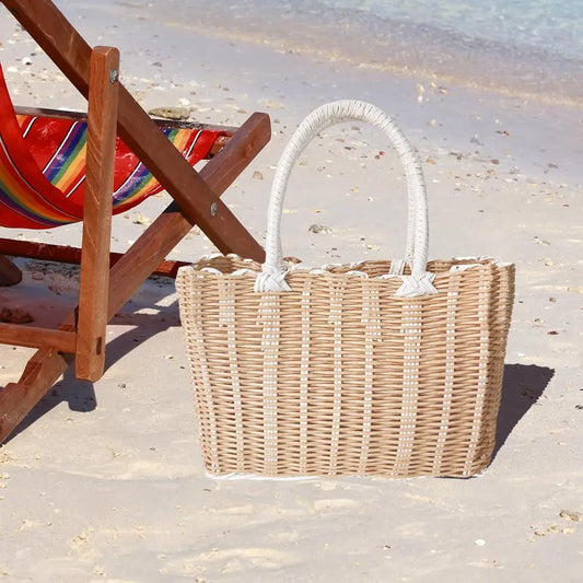 Basket Weave Tote Bag / Shoulder Bag - Cream