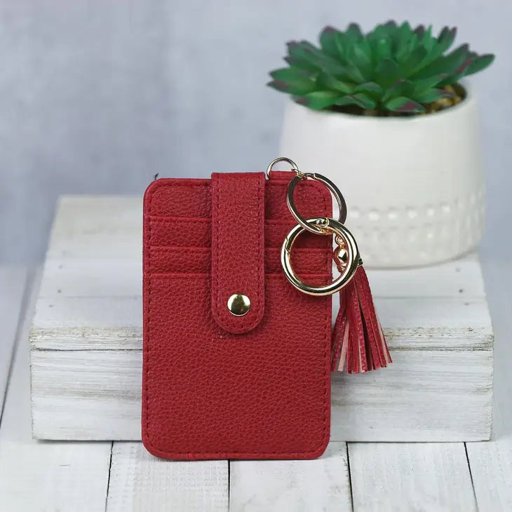 Wine Red Card Clutch Keychain