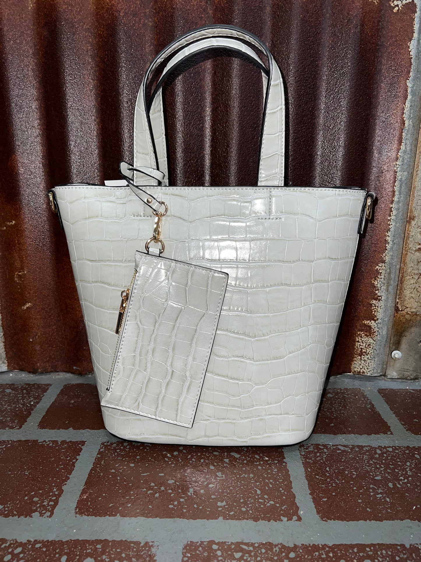 Ainsley Soft White Faux Croc Handbag