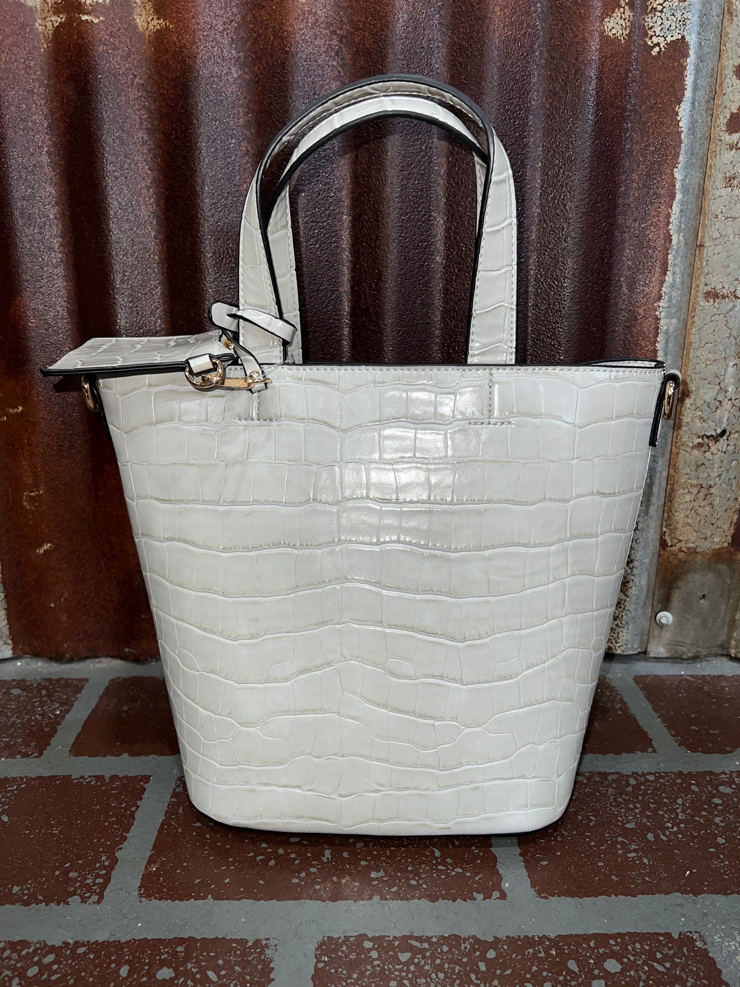 Ainsley Soft White Faux Croc Handbag