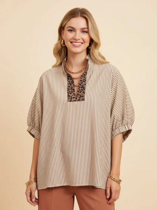 Haliee Striped Top - Mocha