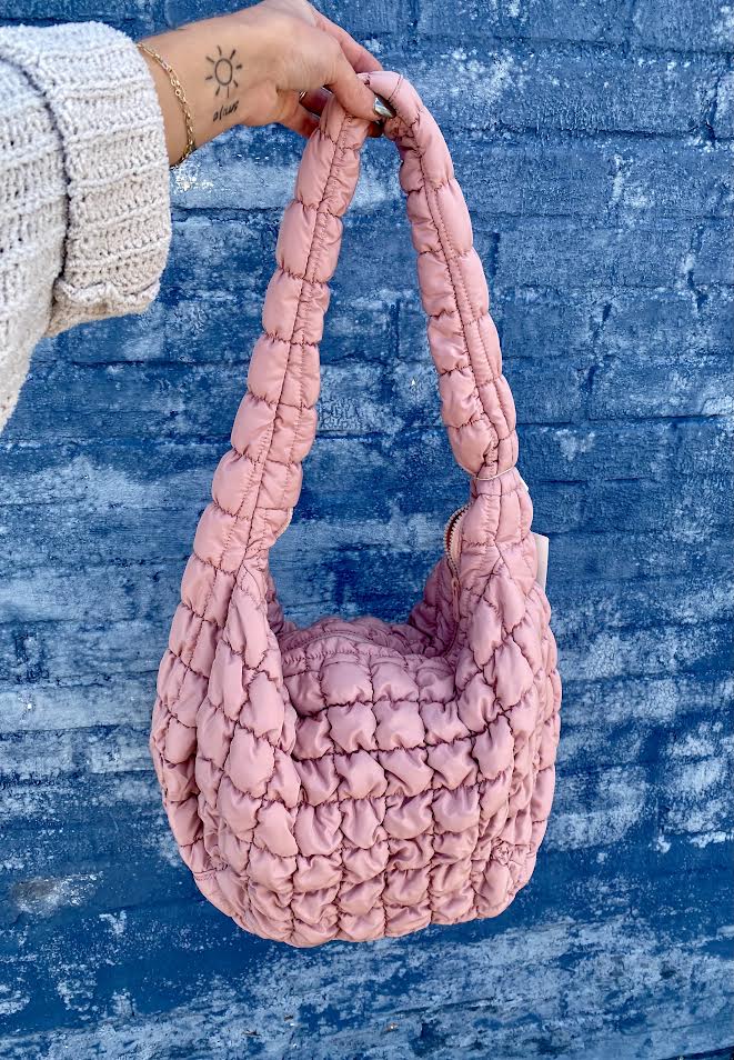 Quilted Puffer Tote Bag - Pink