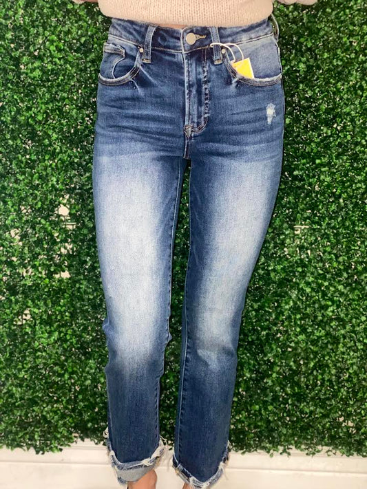 Jules Mid Rise Cuffed Straight Jeans