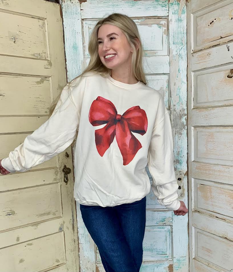 Cream Bow Christmas Sweatshirt