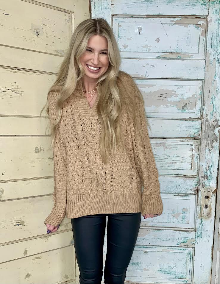 Tempting Romance Cable V-Neck Knitted Sweater