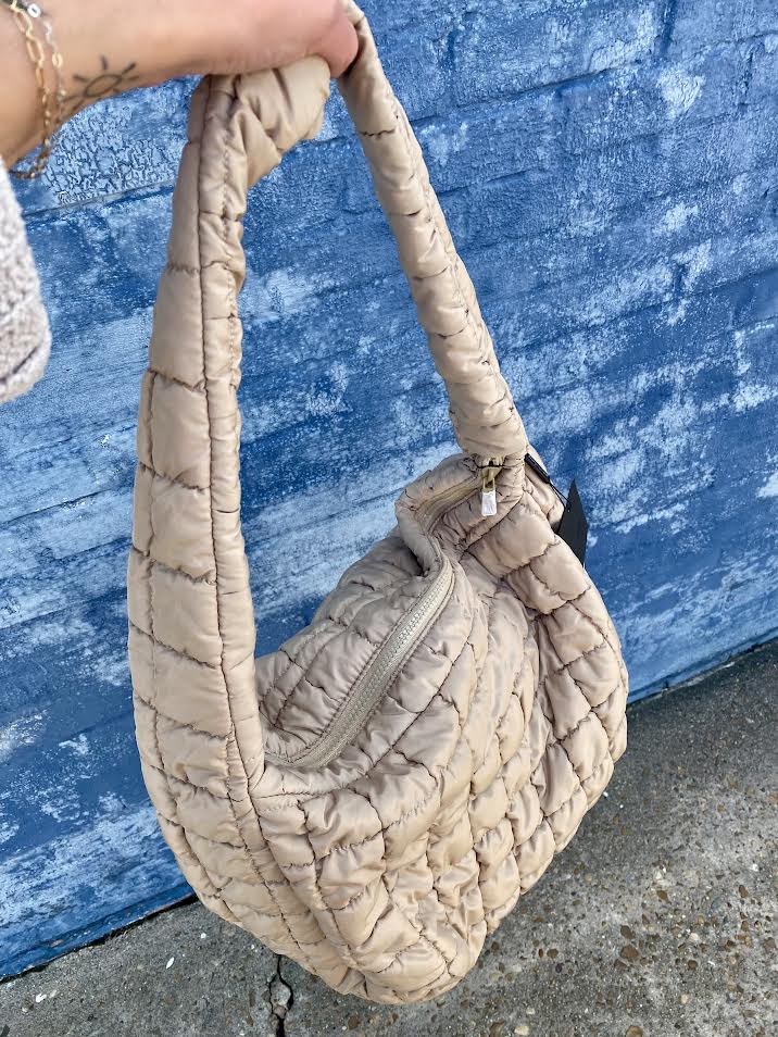 Quilted Puffer Tote Bag - Tan