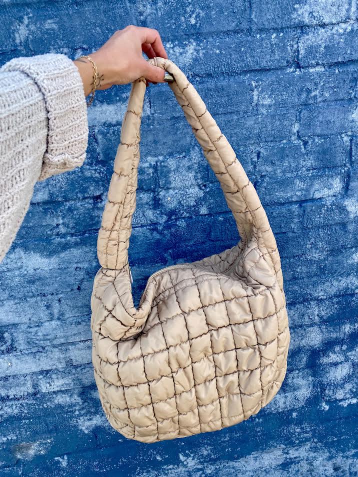 Quilted Puffer Tote Bag - Tan