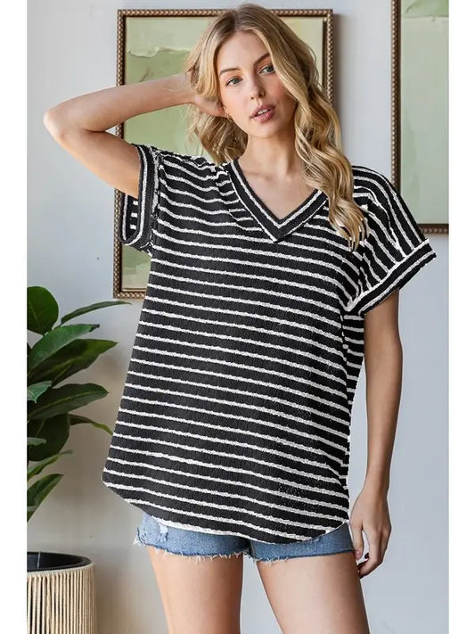 Stingin Stripes Ribbed V-Neck Top